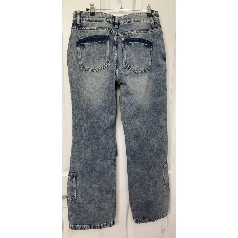 1030 cargo drawstring denim jeans waist 1/25 flat lay NWOT Retail $69 - Picture 5 of 10